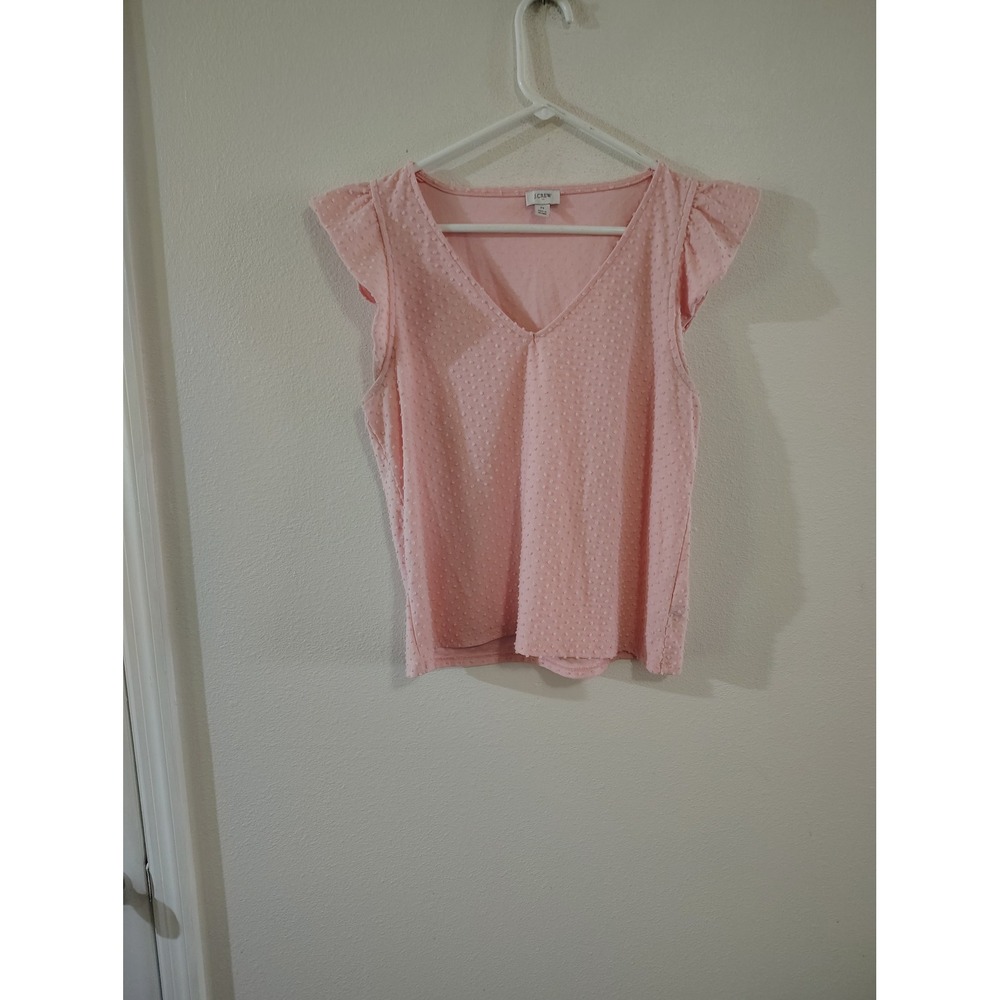 J.Crew Pink Swiss Dot Flutter Sleeve V-Neck Knit Blouse Top Pink Medium